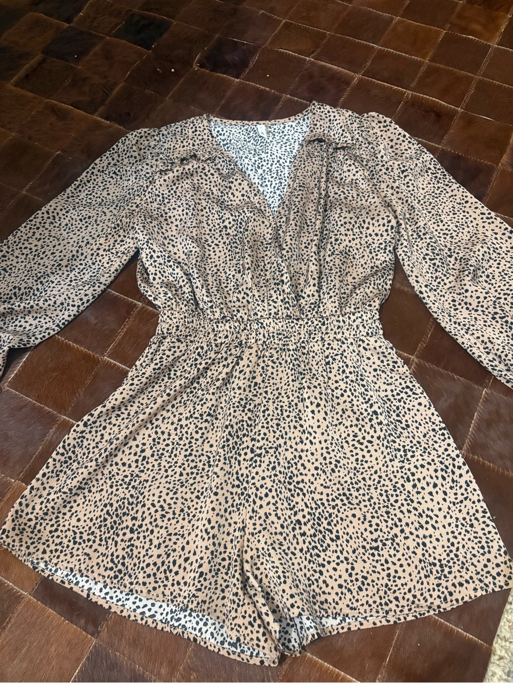 glam Tan and Black Printed Long-Sleeve Romper